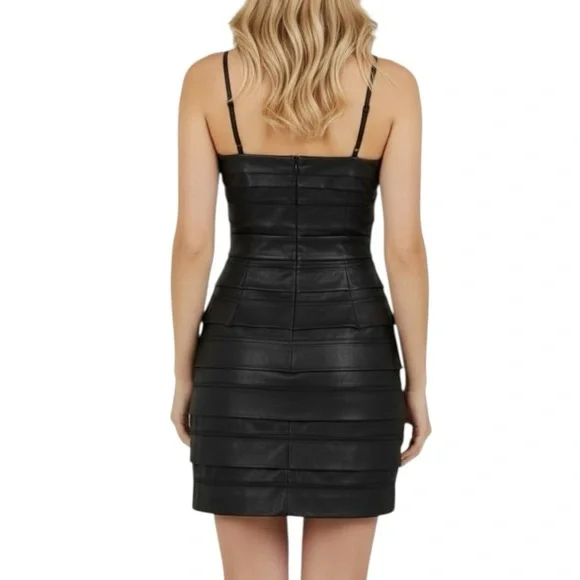 BCBGMaxAzria Black Satin Halter Tiered Mini Dress Cocktail Party Dress Size 4 - Picture 5 of 10